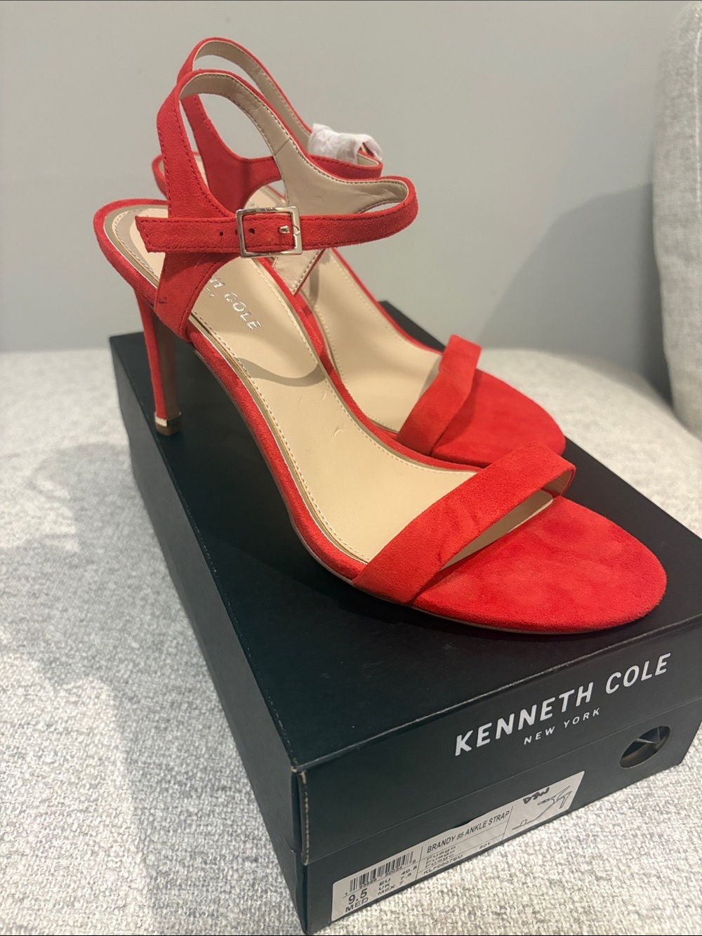 Kenneth Cole Red Suede Open-Toe Ankle-Strap Heels